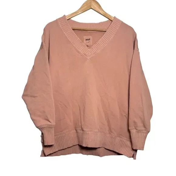 Aerie Terracotta Oversized V-Neck Sweater XS Boho Cozy Worn-In Look - Picture 1 of 4